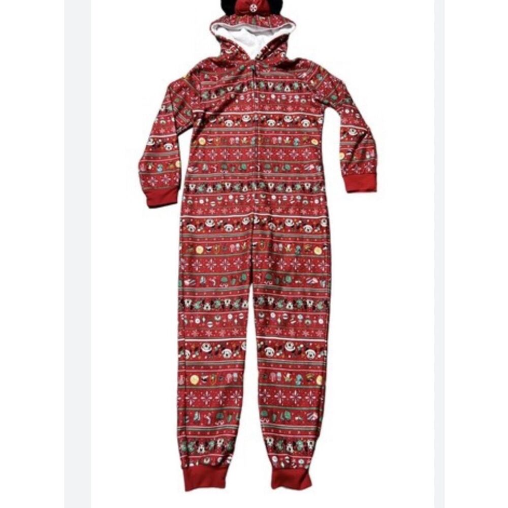 Disney Parks Minnie Mouse Holiday Union Suit Onesie Pajama Jumpsuit Sz M